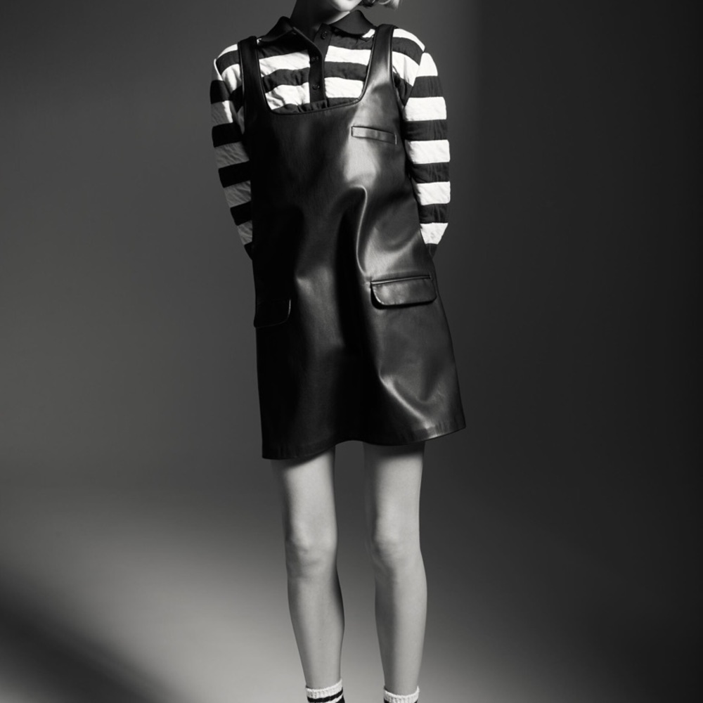Zara black faux leather pinafore dress Size M